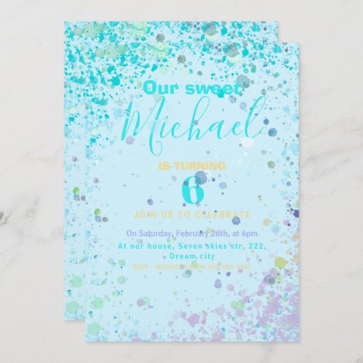 Uitnodiging van het verjaardagsfeest van een kleur (Voorkant / Achterkant)