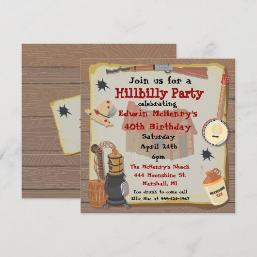 Uitnodiging van Hillbilly Party (Voorkant / Achterkant)