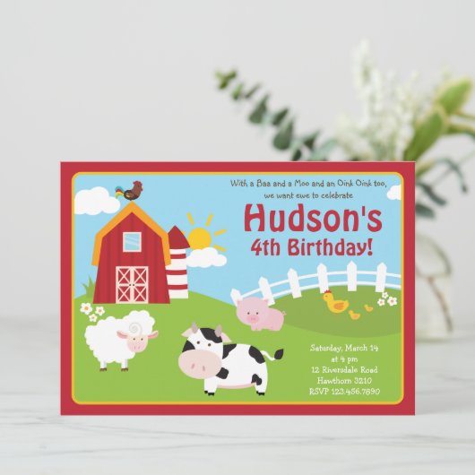 Uitnodiging van hobbydieren / Uitnodiging van Boer (Staand voorkant)