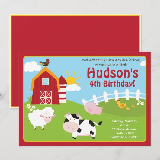 Uitnodiging van hobbydieren / Uitnodiging van Boer (Voorkant / Achterkant)