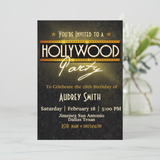 Uitnodiging van Hollywood Party (Staand voorkant)