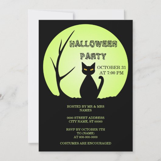 Uitnodiging van Horror Cat Halloween Party (Achterkant)