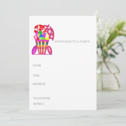 Uitnodiging van kinderen aan een Birthday Party (Staand voorkant)