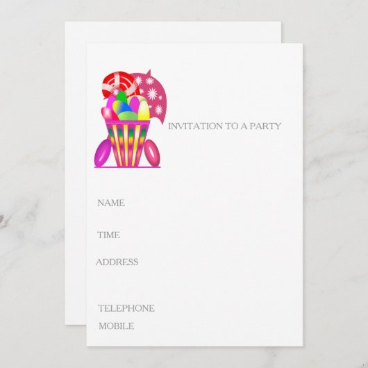 Uitnodiging van kinderen aan een Birthday Party (Voorkant / Achterkant)