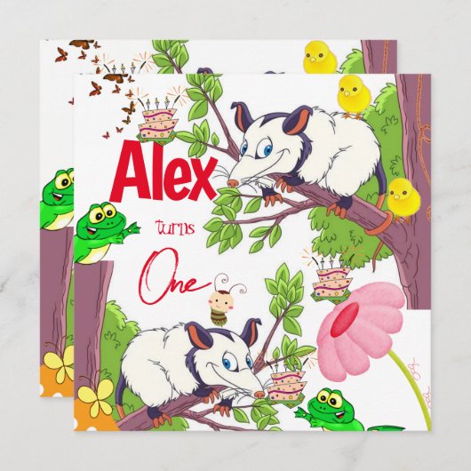 Uitnodiging van kinderen om de eerste verjaardag t (Voorkant / Achterkant)