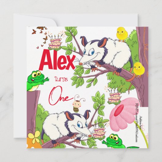 Uitnodiging van kinderen om de eerste verjaardag t (Achterkant)