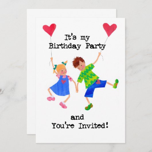 Uitnodiging van kinderen op Birthday (Voorkant / Achterkant)