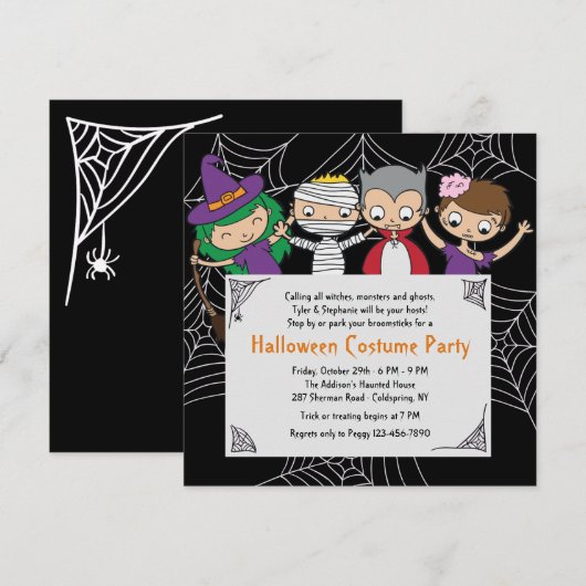Uitnodiging van kinderen uit Costume Halloween Par (Voorkant / Achterkant)