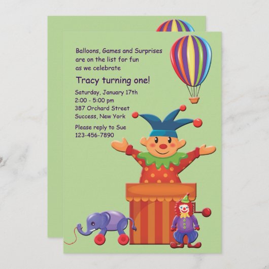 Uitnodiging van kinderspeelgoed (Voorkant / Achterkant)