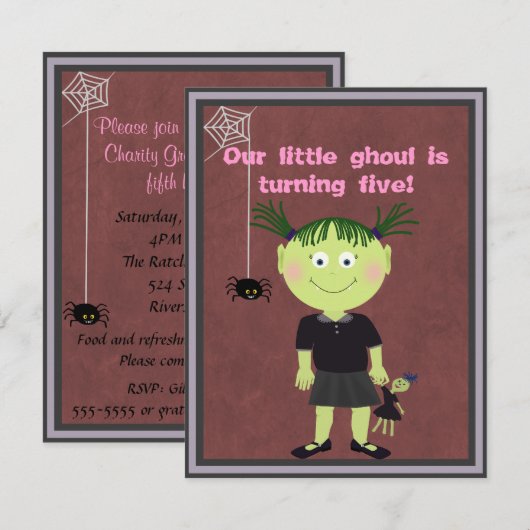 Uitnodiging van kleine Ghoul Party (Voorkant / Achterkant)