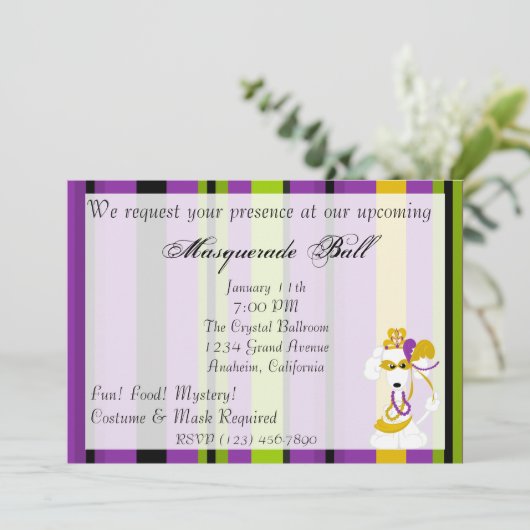 Uitnodiging van koningin Mardi Gras (Staand voorkant)