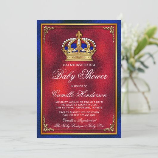 Uitnodiging van koninklijk Baby shower (Staand voorkant)