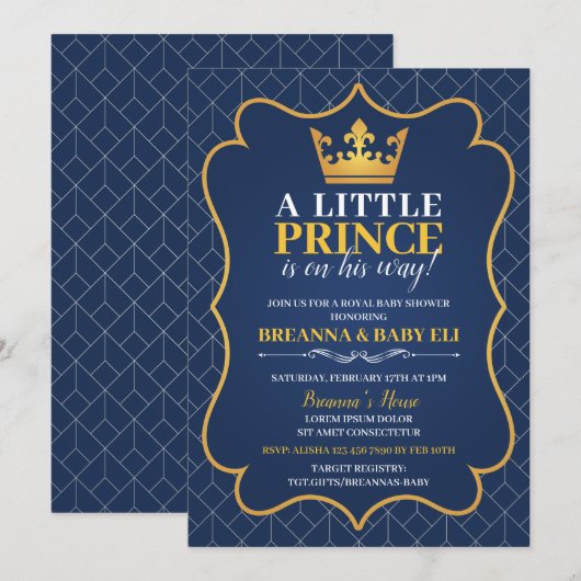 Uitnodiging van koninklijk Baby shower (Voorkant / Achterkant)