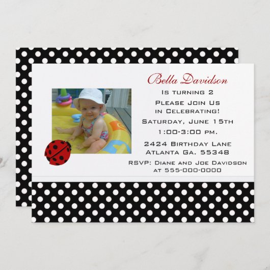 Uitnodiging van Ladybug Party (Voorkant / Achterkant)