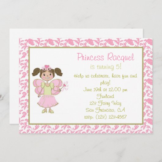 Uitnodiging van Latina Fairy Princess (Voorkant / Achterkant)