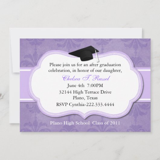 Uitnodiging van Lavender Damask Graduation Party (Voorkant)