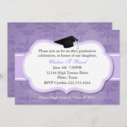 Uitnodiging van Lavender Damask Graduation Party (Voorkant / Achterkant)