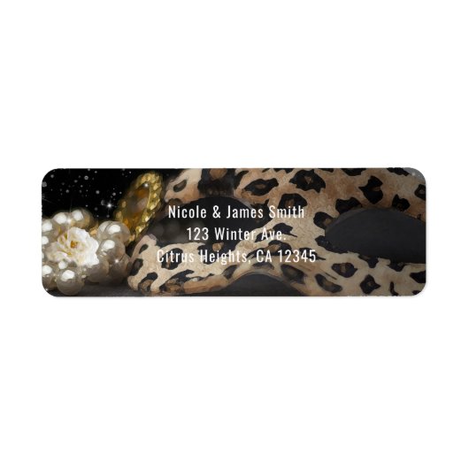 Uitnodiging van Leopard Masquerade Mask & Pearls P Etiket (Voorkant)