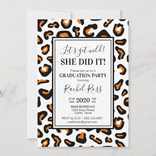 Uitnodiging van Leopard Print Graduation Party (Voorkant)