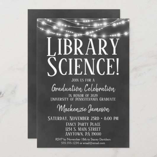 Uitnodiging van Library Science Graduation Party (Voorkant / Achterkant)