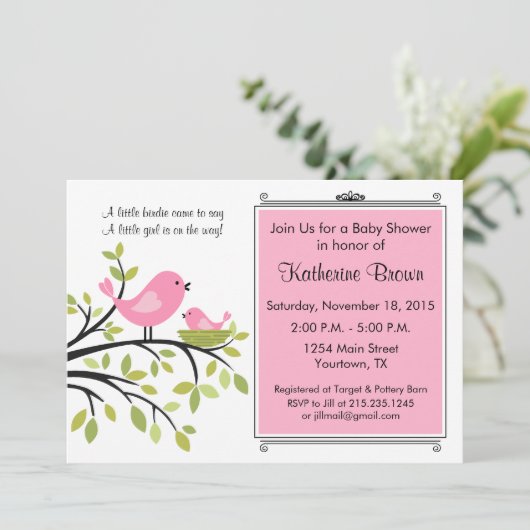 Uitnodiging van Little Bird Baby shower Party (Staand voorkant)