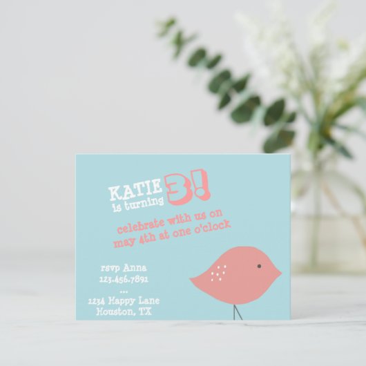 Uitnodiging van Little Bird Birthday Party (Staand voorkant)
