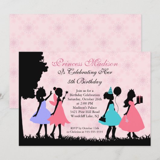  uitnodiging van Little Princess Birthday Party (Voorkant / Achterkant)