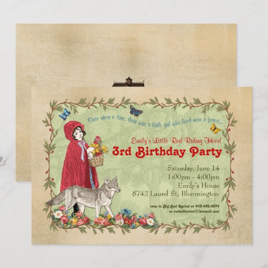 Uitnodiging van Little Red Riding Hood Party (Voorkant / Achterkant)