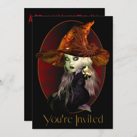 Uitnodiging van Little Witch Halloween Party (Voorkant / Achterkant)