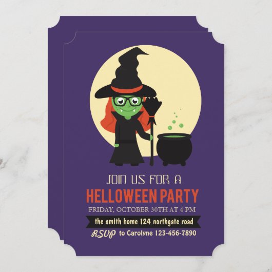 Uitnodiging van Little Witch Halloween Party (Voorkant / Achterkant)