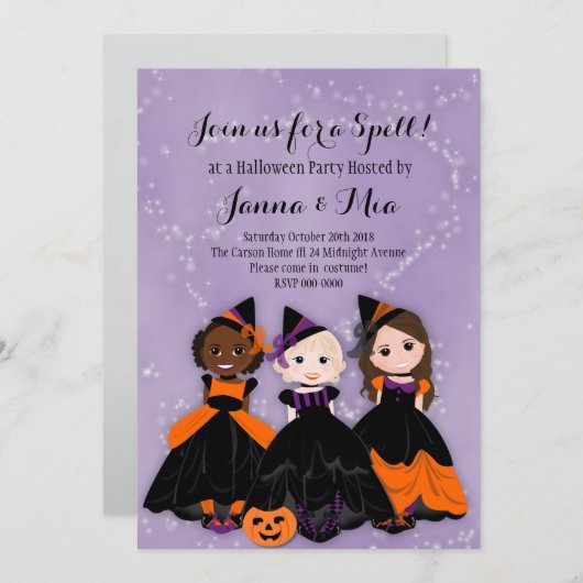 Uitnodiging van Little Witch Halloween Party (Voorkant / Achterkant)