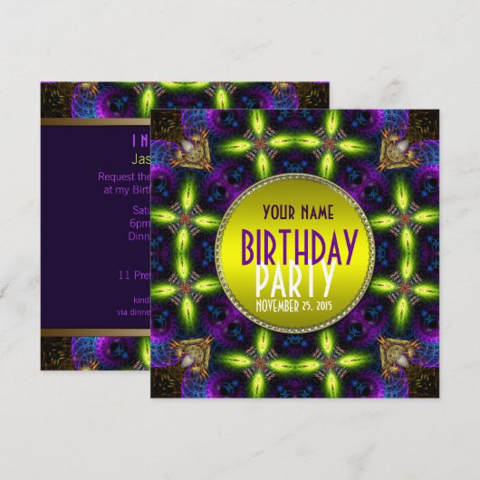 Uitnodiging van Magical Glow Adult Birthday Party (Voorkant / Achterkant)