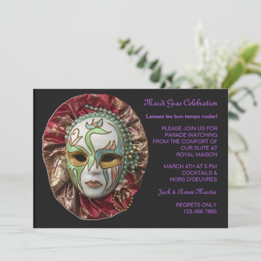 uitnodiging van Mardi Gras (Staand voorkant)