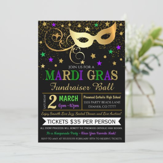 uitnodiging van Mardi Gras (Staand voorkant)