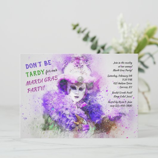 uitnodiging van Mardi Gras (Staand voorkant)