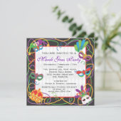 Uitnodiging van Mardi Gras met maskers en kralen (Staand voorkant)