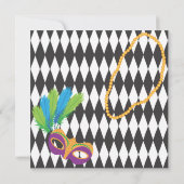 Uitnodiging van Mardi Gras met maskers en kralen (Achterkant)