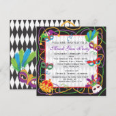 Uitnodiging van Mardi Gras met maskers en kralen (Voorkant / Achterkant)