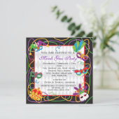 Uitnodiging van Mardi Gras met maskers en kralen (Staand voorkant)