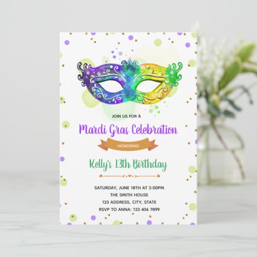 , uitnodiging van Mardi Gras Soiree (Staand voorkant)