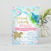 uitnodiging van Mermaid and Unicorn Birthday (Staand voorkant)