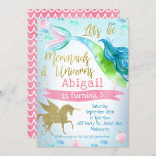 uitnodiging van Mermaid and Unicorn Birthday