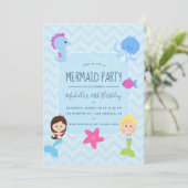 uitnodiging van Mermaid themed Birthday Party (Staand voorkant)
