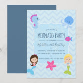 uitnodiging van Mermaid themed Birthday Party (Voorkant / Achterkant)