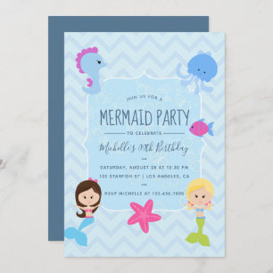 uitnodiging van Mermaid themed Birthday Party