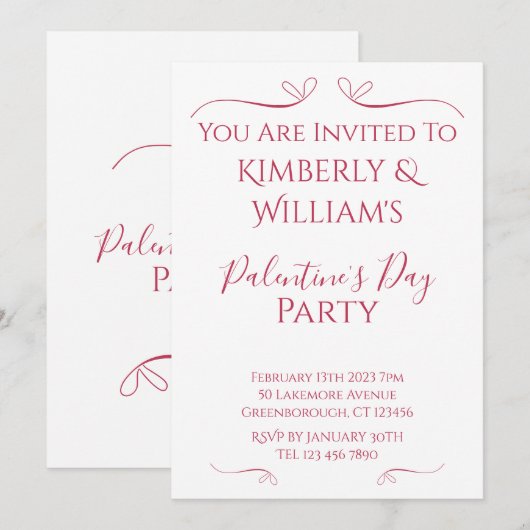 Uitnodiging van moderne roze witte Palentinedag (Voorkant / Achterkant)