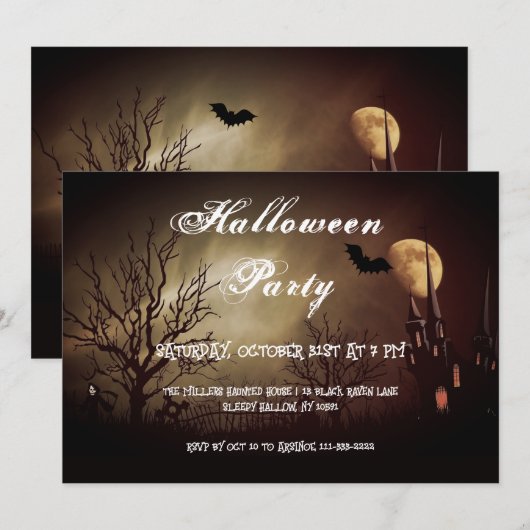 Uitnodiging van Moon Halloween-partij (Voorkant / Achterkant)