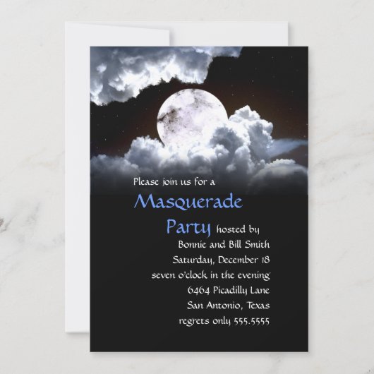Uitnodiging van Moon Masquerade Party (Voorkant)