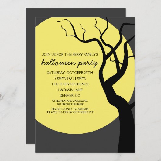 Uitnodiging van Moon Spooky Halloween Party (Voorkant / Achterkant)