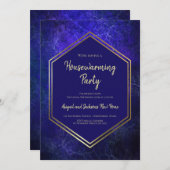 Uitnodiging van Navy Blue en Gold Housewarming Par (Voorkant / Achterkant)